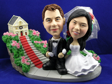 Bride and Groom Arm In Arm At Church Bobblehead - Bobbleheads.com