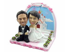 Bride and Groom At Church Arm In Arm Bobblehead - Bobbleheads.com