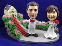 Bride and Groom Arms Outstretched At Church Bobblehead