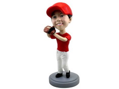 Child Baseball Player Wearing Glove Bobblehead