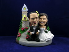 Bride and Groom Arm In Arm At Castle Bobblehead - Bobbleheads.com